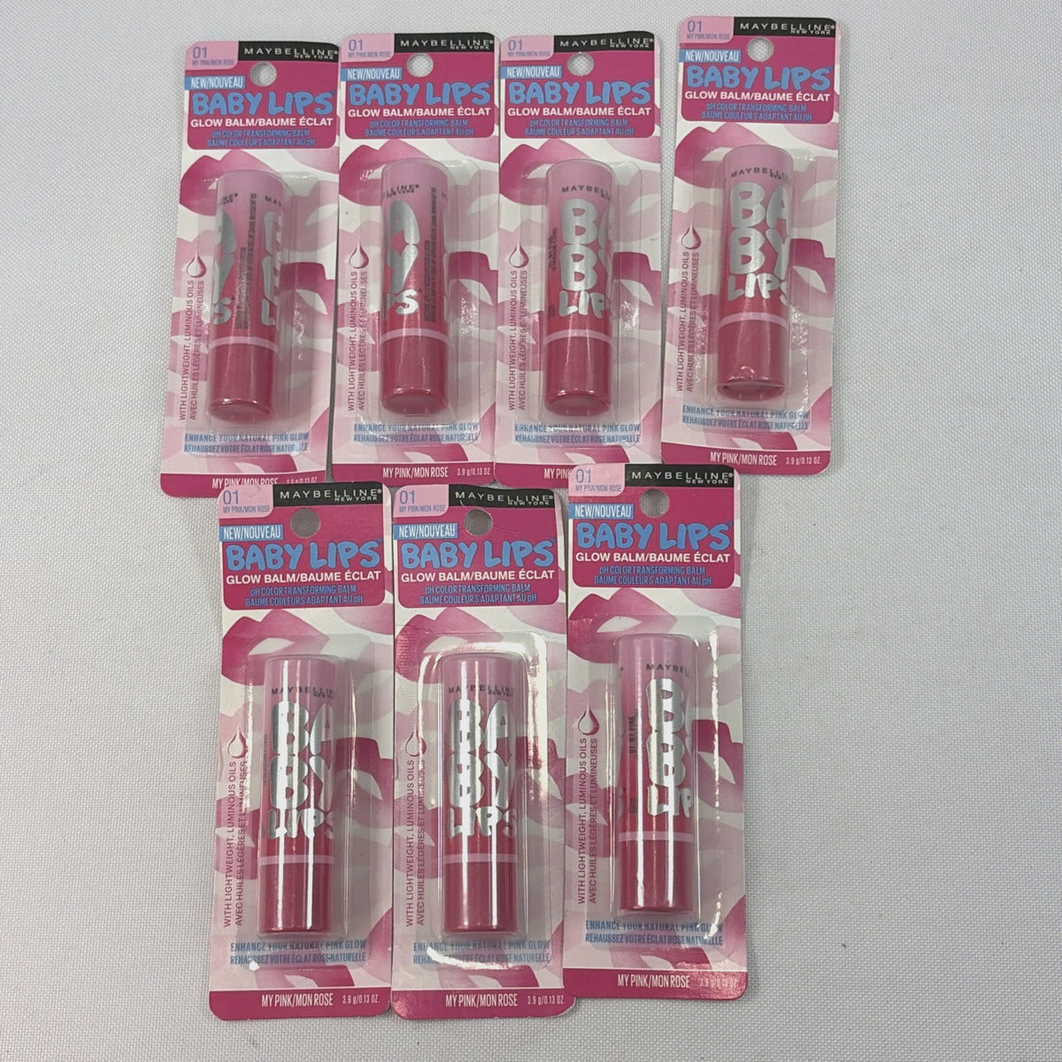 Set of 7 Moisturizing Lip Balms - Maybelline Baby Lips My Pink #01