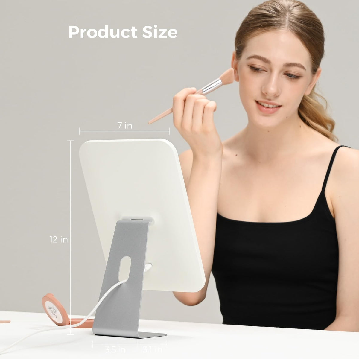 Lighted Makeup Mirror with Support, Rechargeable 2000mAh, Adjustable Brightness