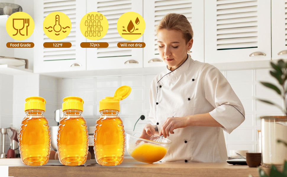 32 Pack Food-Grade Refillable Honey Bottles with Leak-Proof Flip Lids