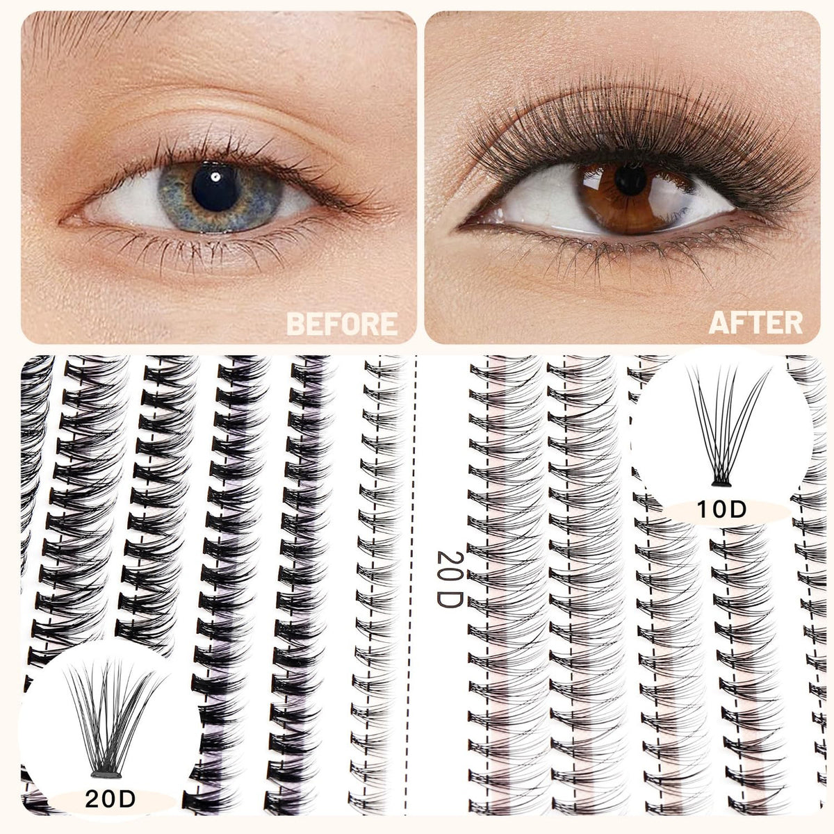 False Eyelashes Mixed 10D 20D C Curl Lightweight Soft Natural Lashes 8-20mm