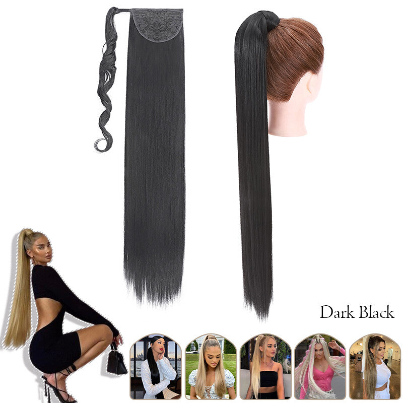 Mega Thick Wrap-On Ponytail Extensions - Natural Human Hair, Curly Wavy Straight