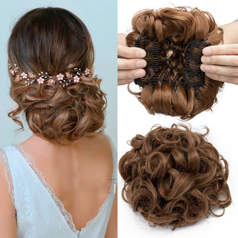 Women Ladies Curly Messy Bun Hair Piece Clip-In Extension - X-Large, Multiple Colors