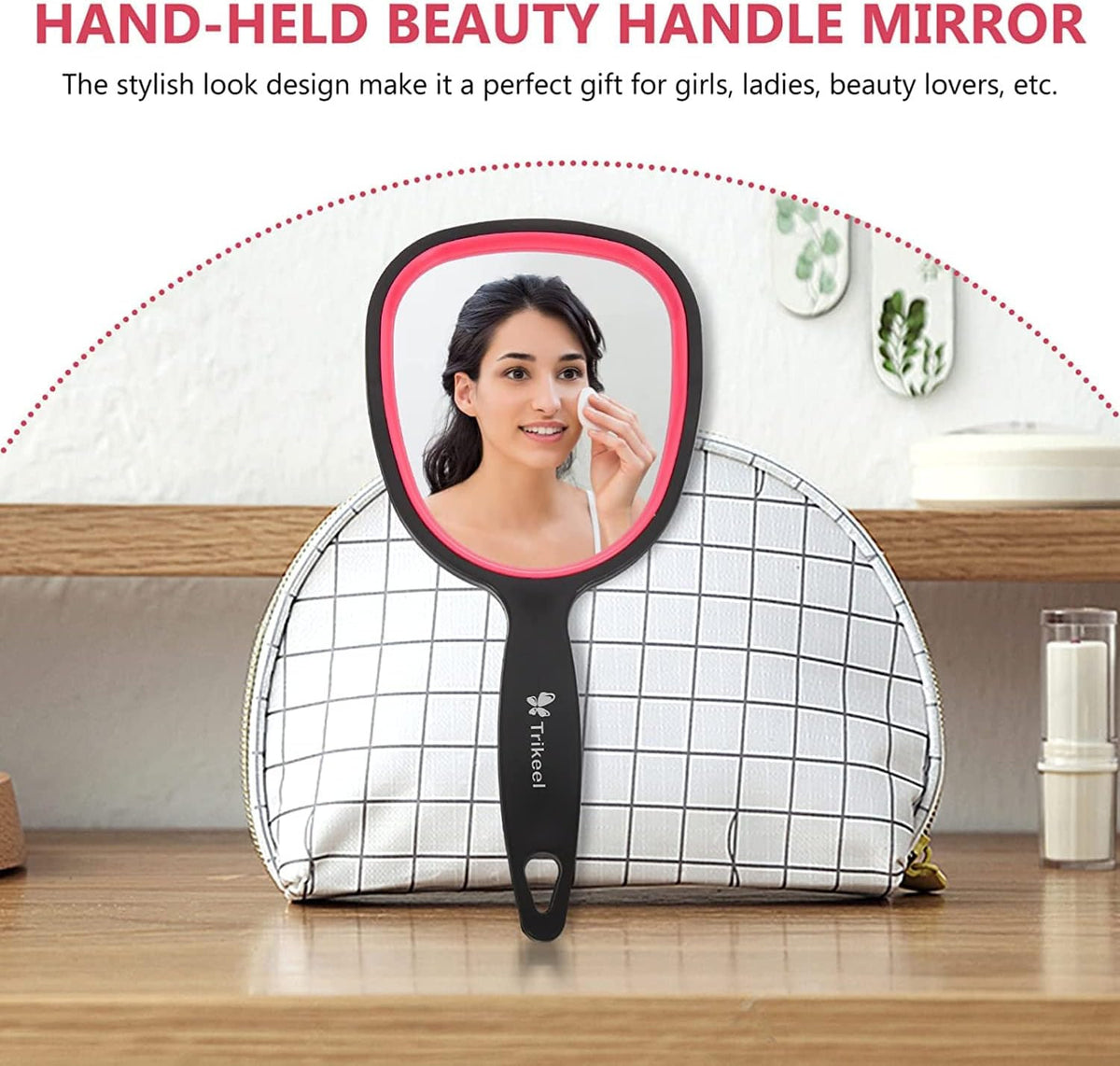 Lightweight Handheld Mirror with Handle for Makeup & Travel - Compact, Unbreakable, 1X Magnification