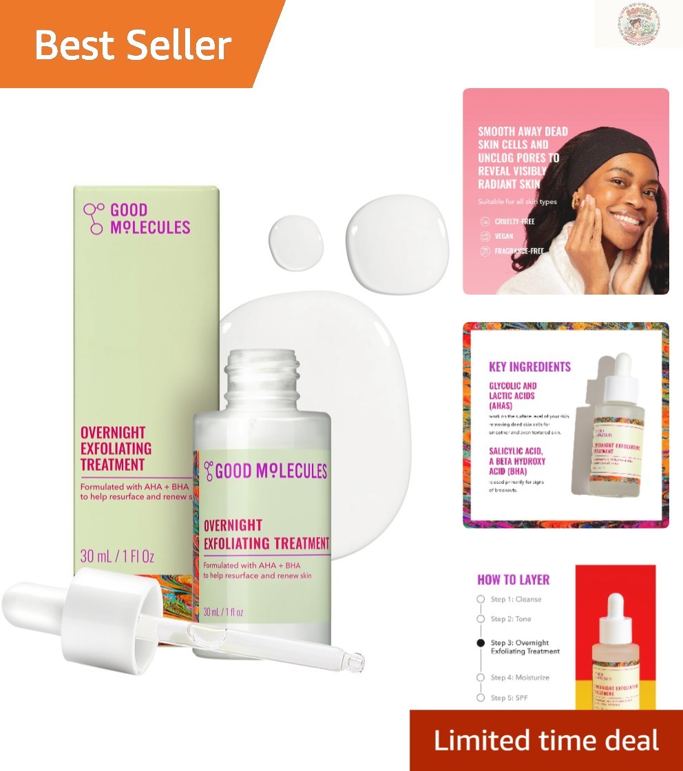 1 Fl Oz AHA BHA Overnight Serum - Resurface & Brighten Your Skin