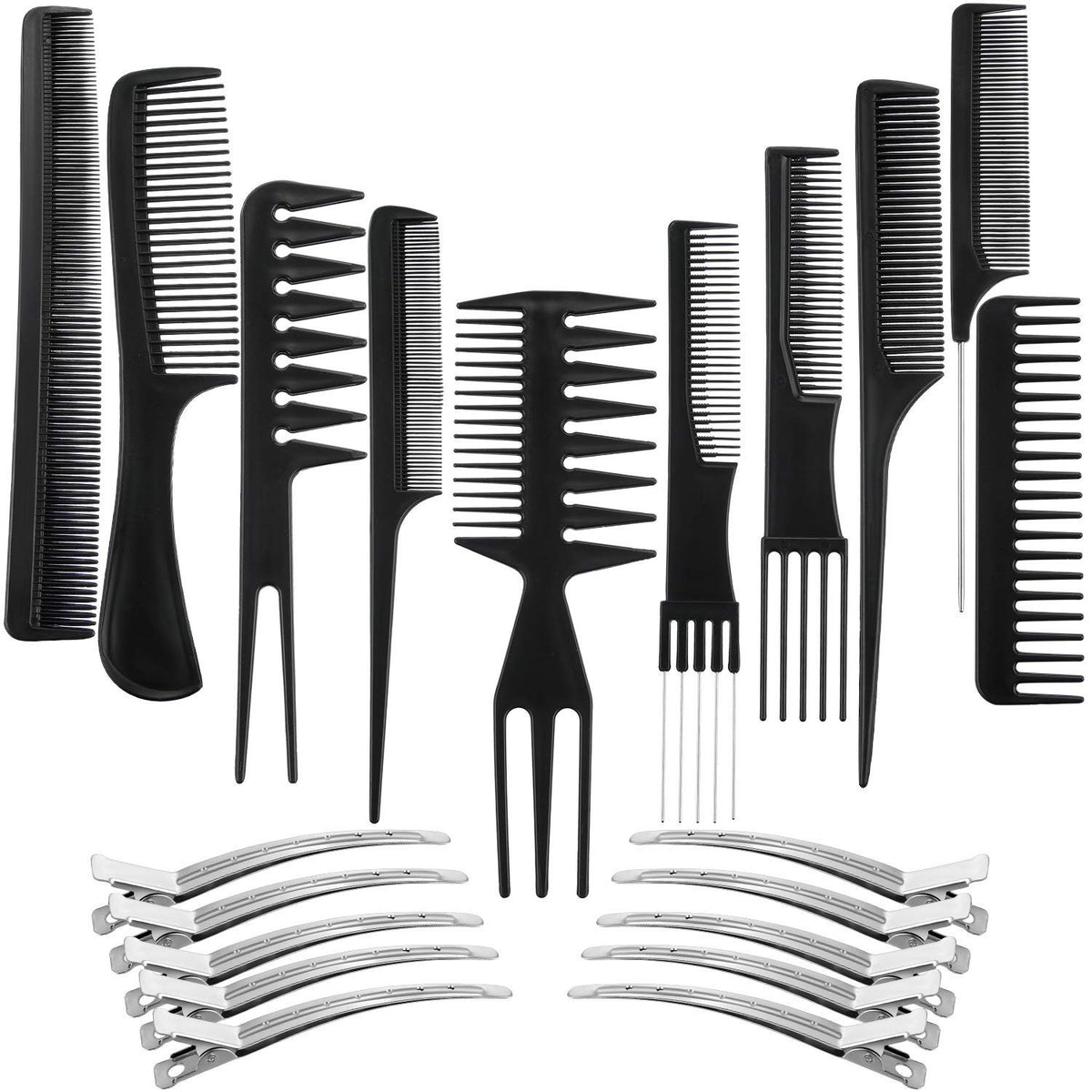 20-Piece Hair Comb Set with Styling Combs and Clips for Cutting & Coloring