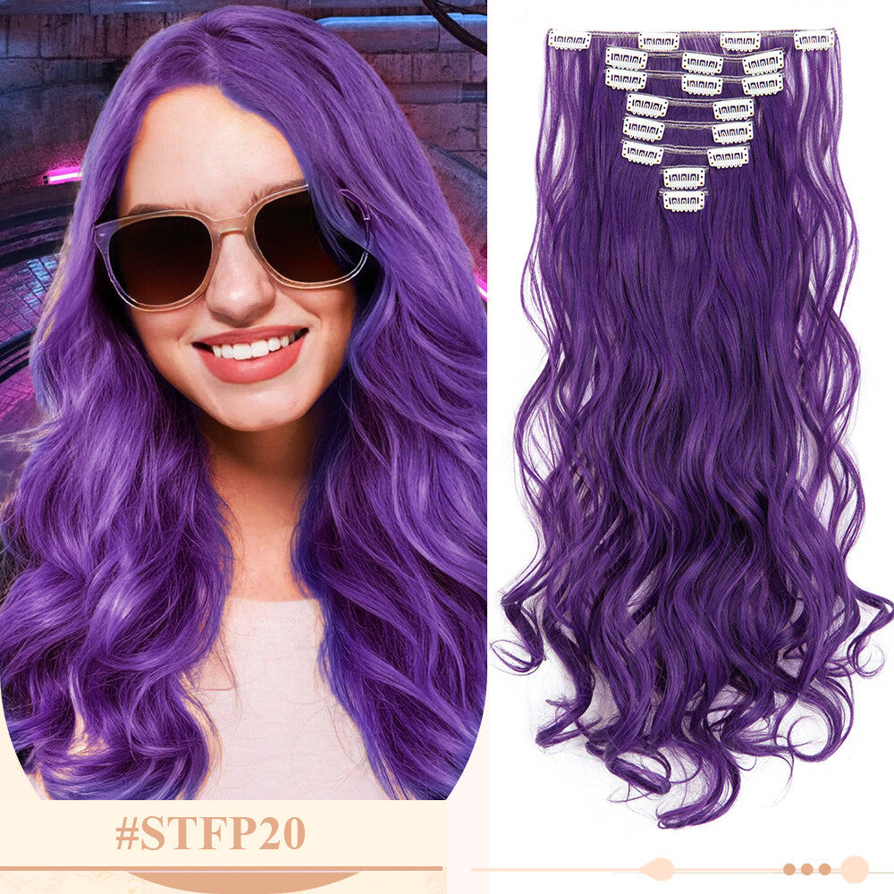 Clip-In Hair Extensions Full Head Ombre Highlight Synthetic Thick Hair 8-24 Inches