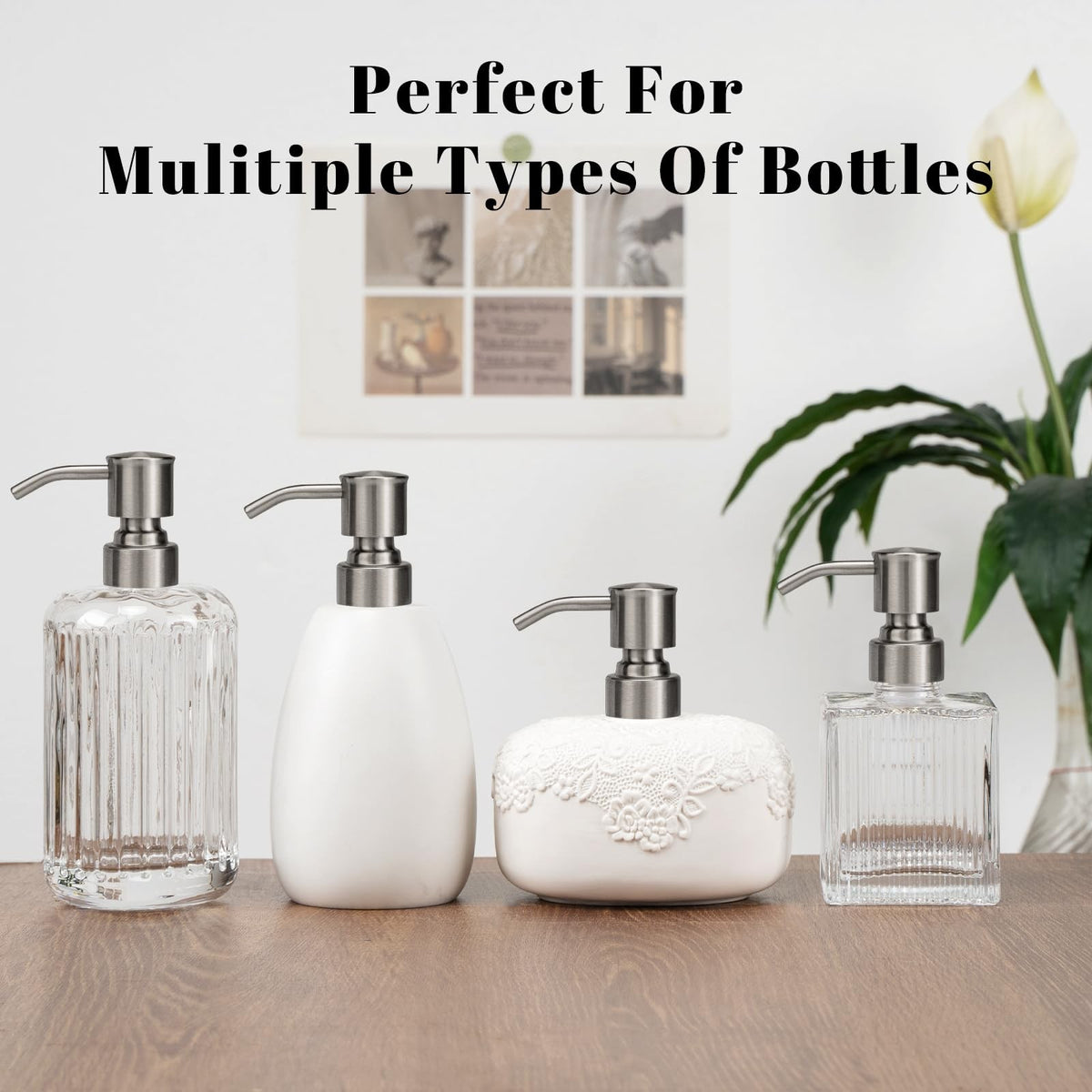 304 Stainless Steel Soap Dispenser Pump for Standard Bottles - Pack of 2