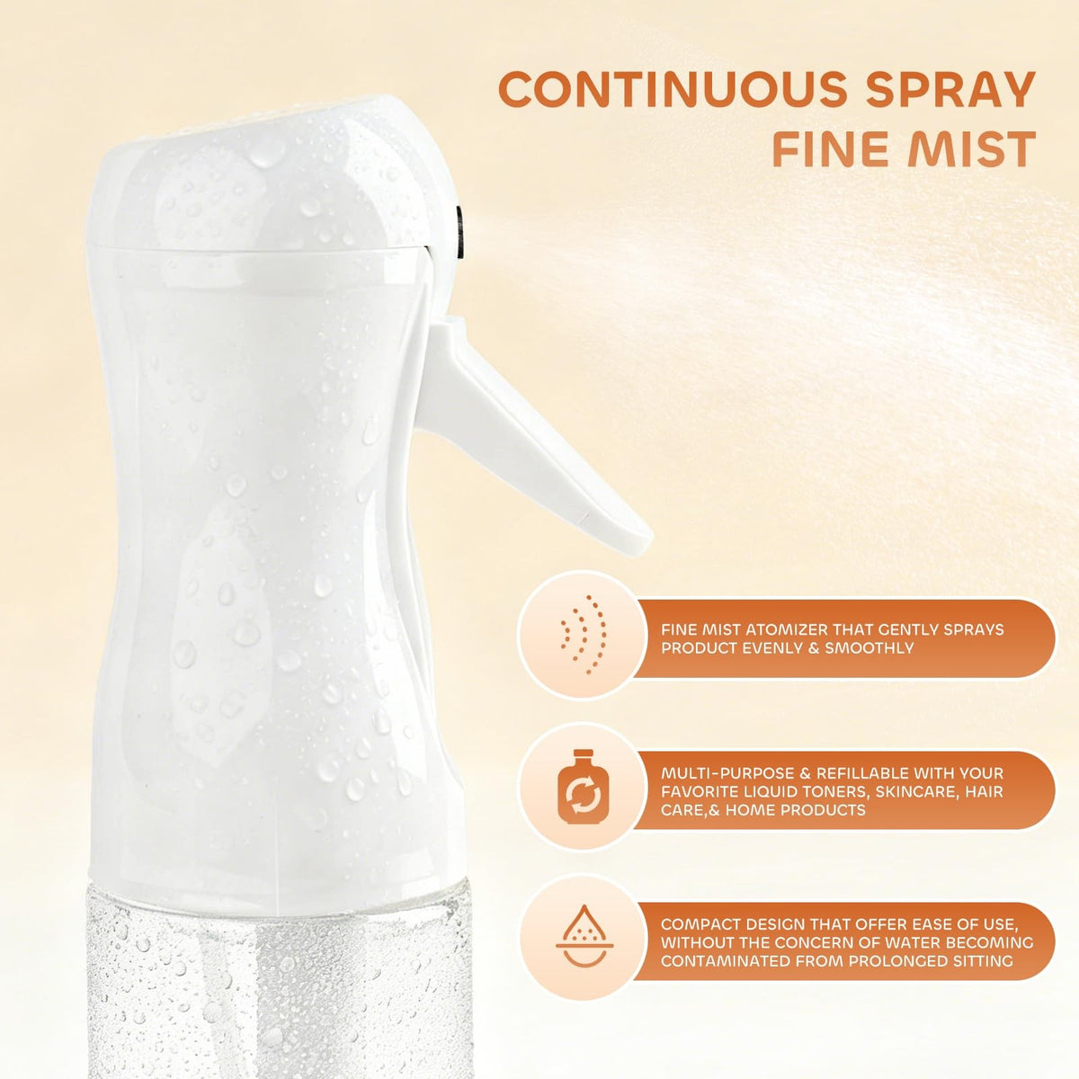 Refillable Water Spray Bottles Set of 2 - 6.8oz Fine Mist for Hair, Plants, Cleaning