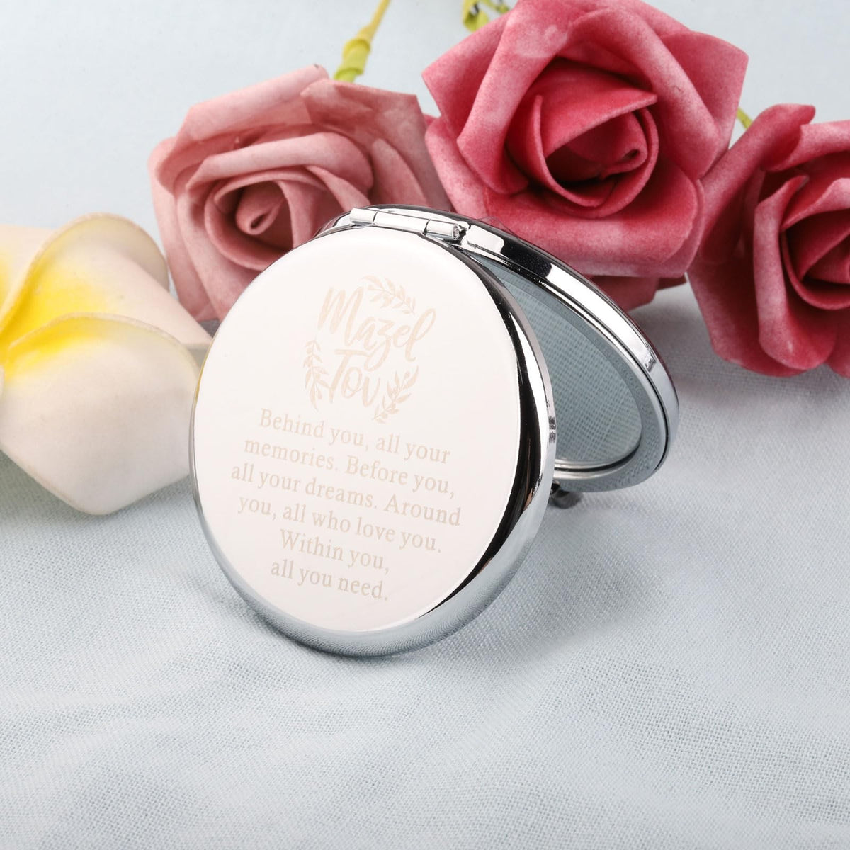 Personalized Silver Bat Mitzvah Compact Mirror - Mazel Tov Gift