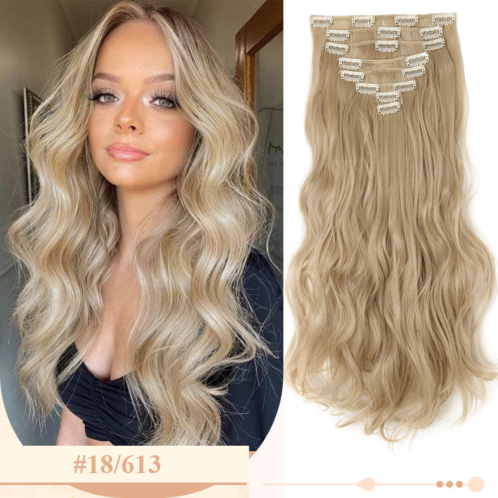Clip-In Hair Extensions Full Head Ombre Highlight Synthetic Thick Hair 8-24 Inches