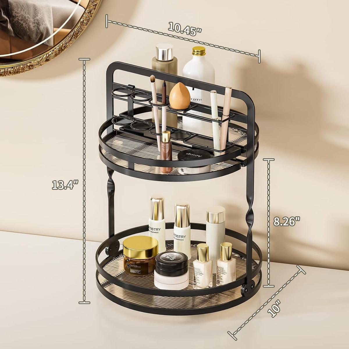 Rotating Makeup Organizer with 2 Tiers for Vanity and Bathroom Storage