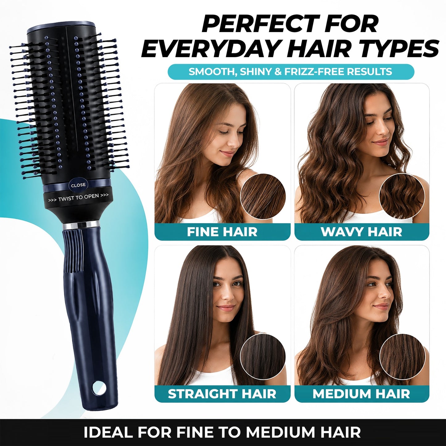 Self-Cleaning Retractable Hair Brush for Women - Navy