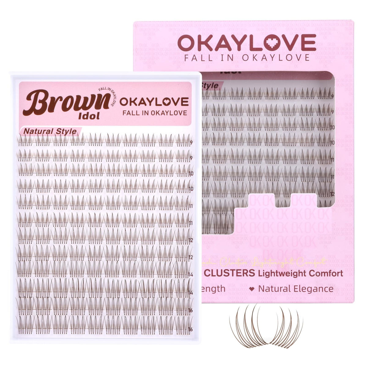 OKAYLOVE Brown Lash Clusters - Natural Look Clear Band 120 Pack