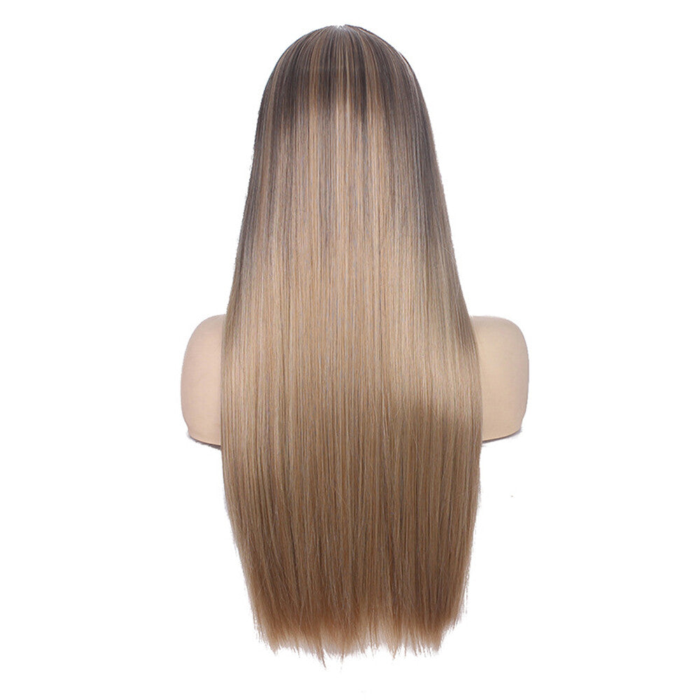 Ombre Blonde Long Straight Human Hair Wig for Women Natural Cosplay