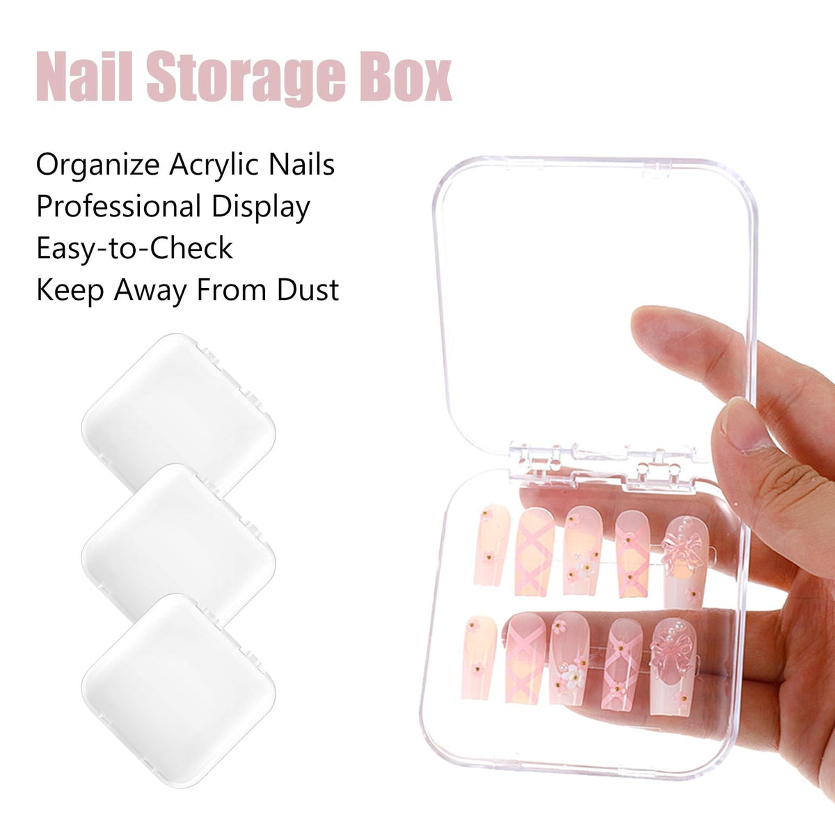 36 Pcs Clear Nail Storage Box Organizer with Double-Sided Tape - Acrylic Display Case