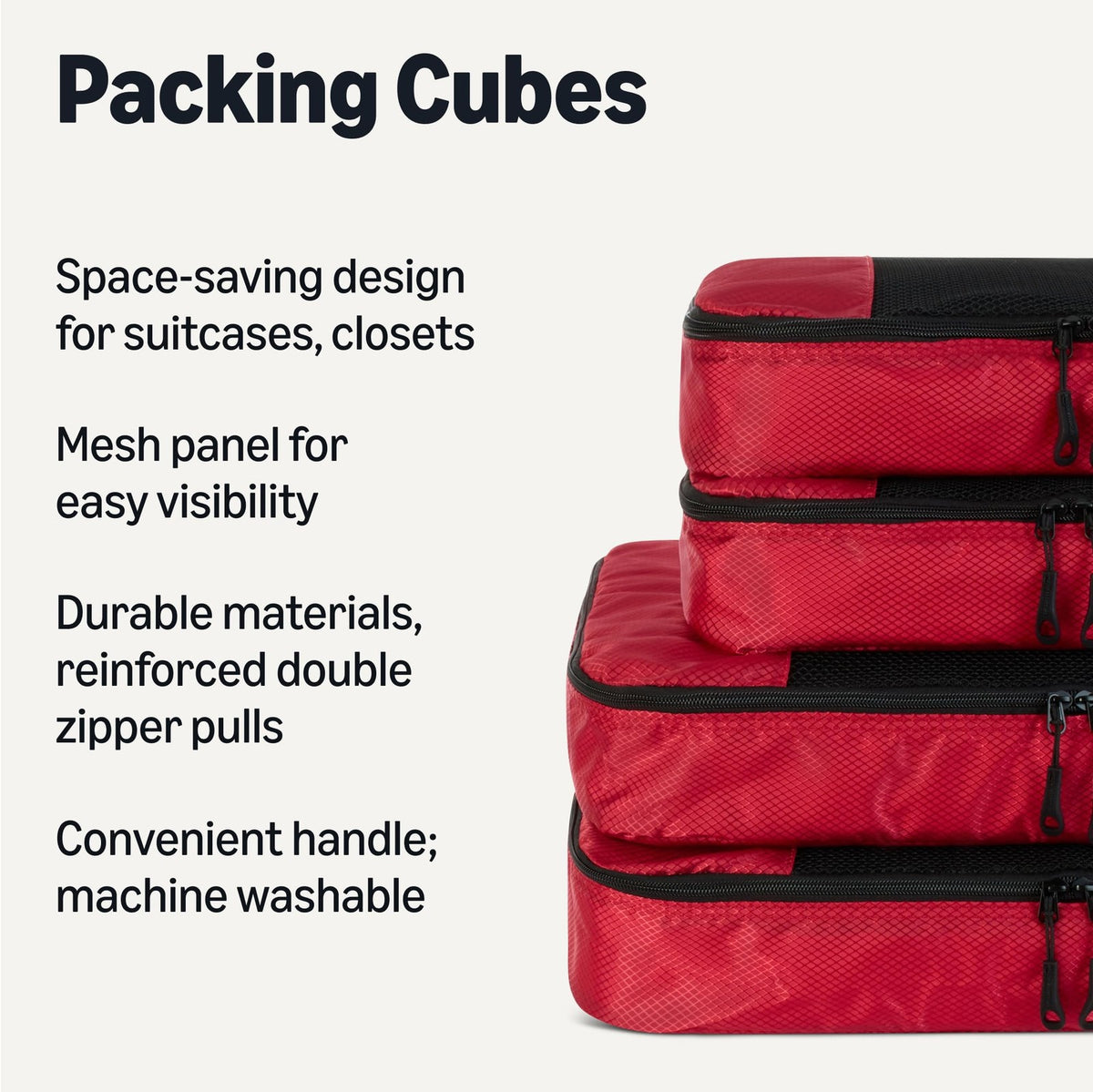 Travel Packing Cubes Set - 4 Pieces, Mesh Top Organizers for Suitcases