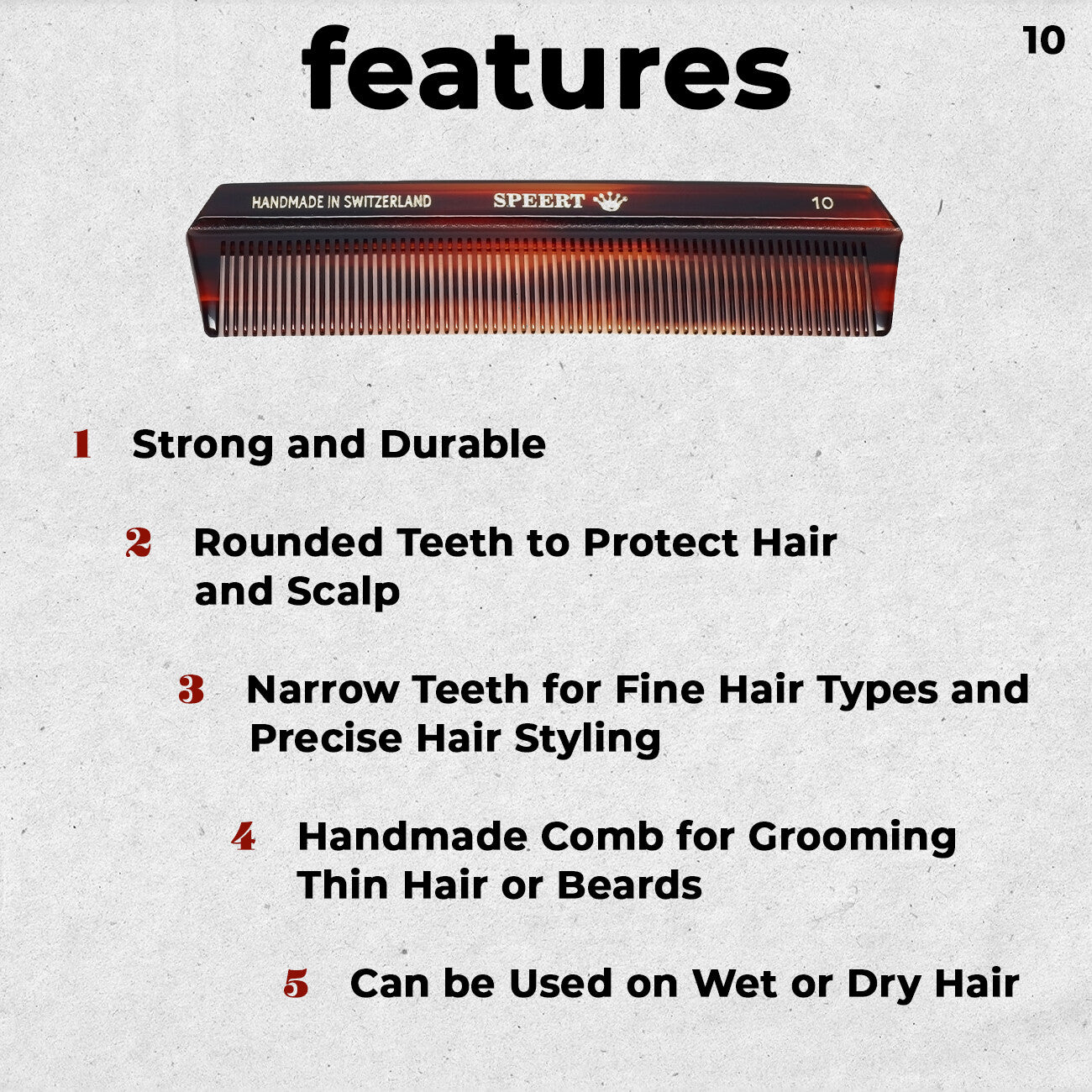 Handmade Swiss European Cellulose Acetate Comb 5.1 Inch Havana Tortoise Brown