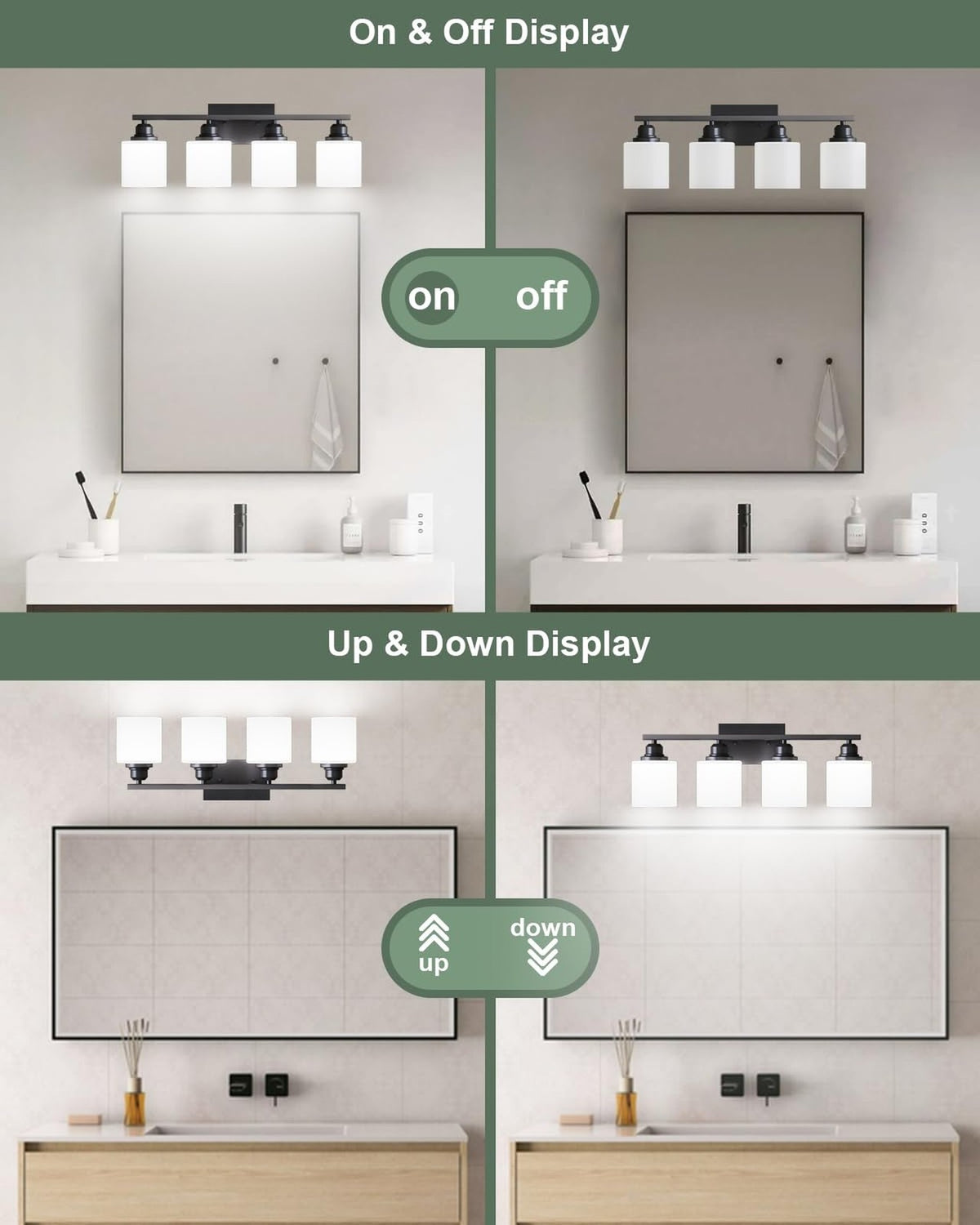 Matte Black 4-Light Bathroom Vanity Light Fixture - Modern Wall Mount