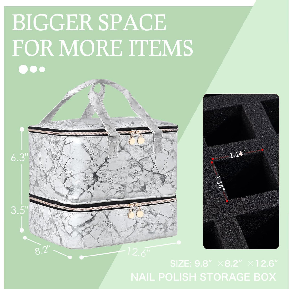 Double-Layer Nail Polish Organizer Case Holds 40+ Bottles with Lamp Storage
