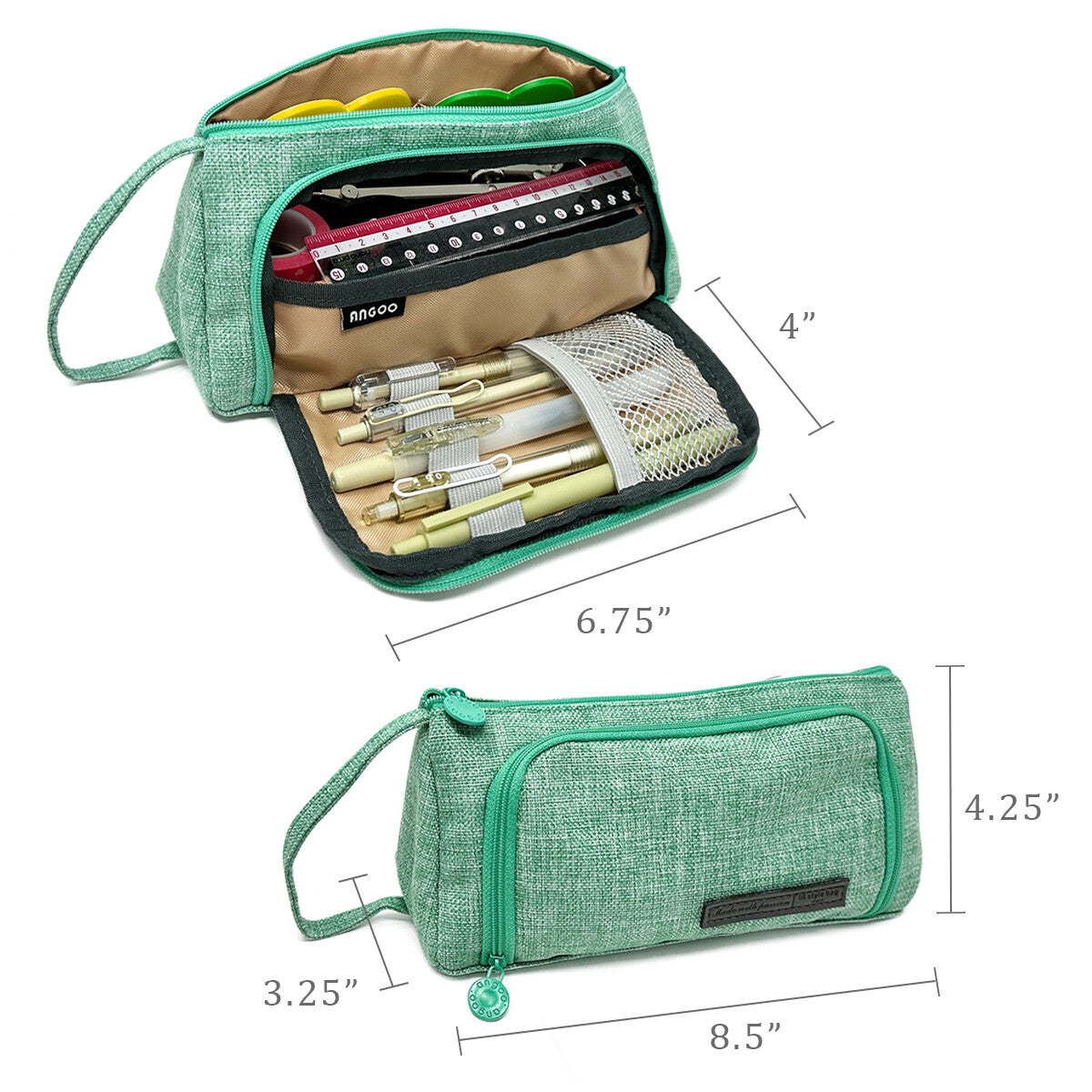 Large Capacity Portable Pencil Case with Front Window & Multiple Pockets