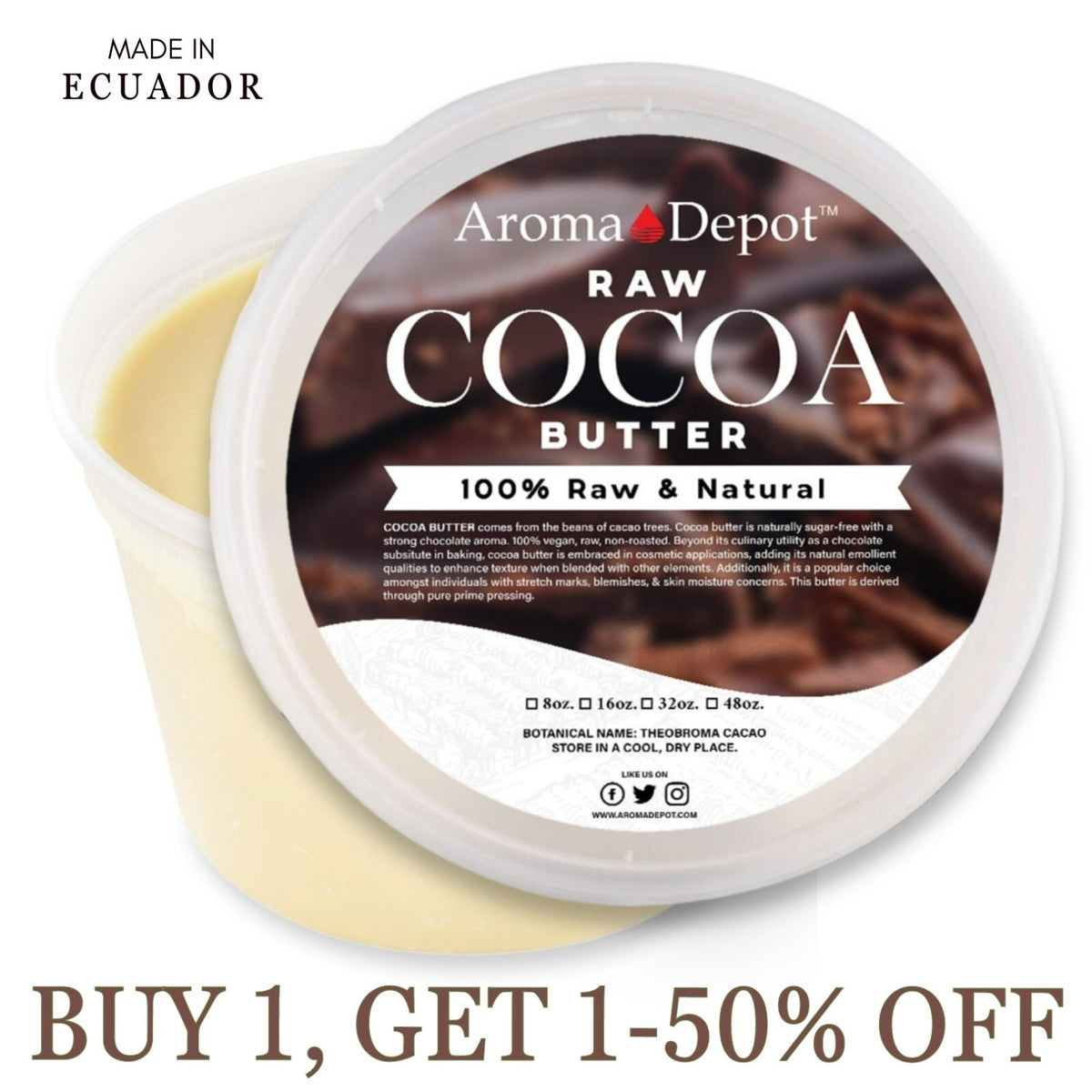16 oz. Raw Cocoa Butter 100% Pure Cold Pressed