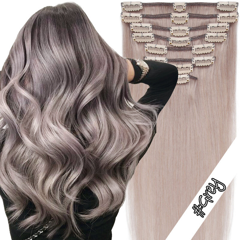 Clip-In Hair Extensions Full Head Set - 100% Remy Human Hair, Straight, Thick, Multiple Colors & Lengths