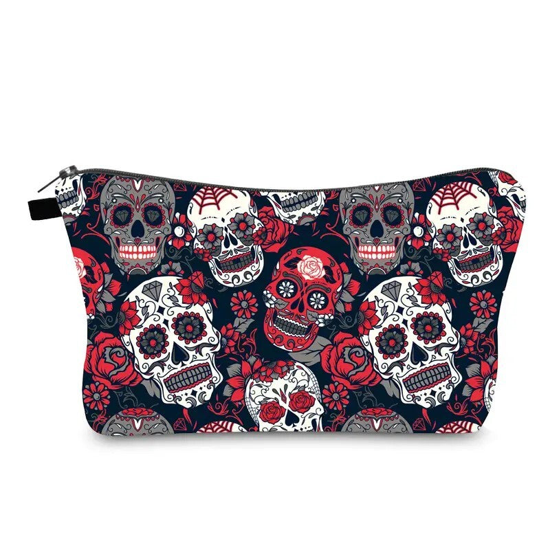 Skull Dia De Los Muertos Print Makeup Bag - Travel Essential Accessories