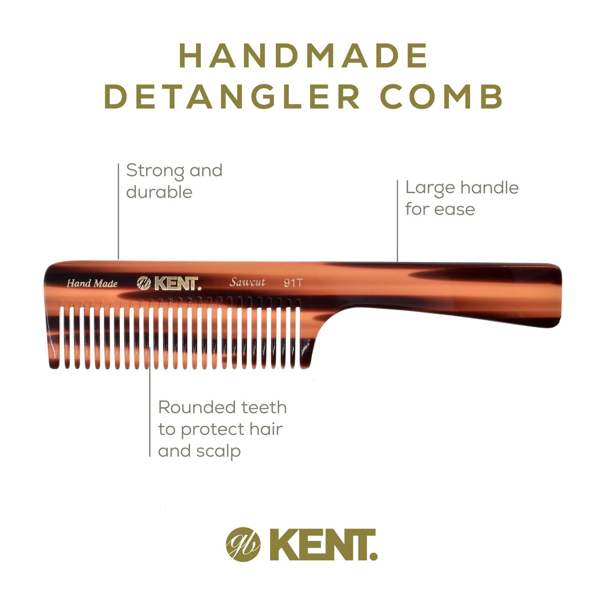 Kent 91T Wide Tooth Detangler Comb for Curly, Wavy, Thick Hair - No