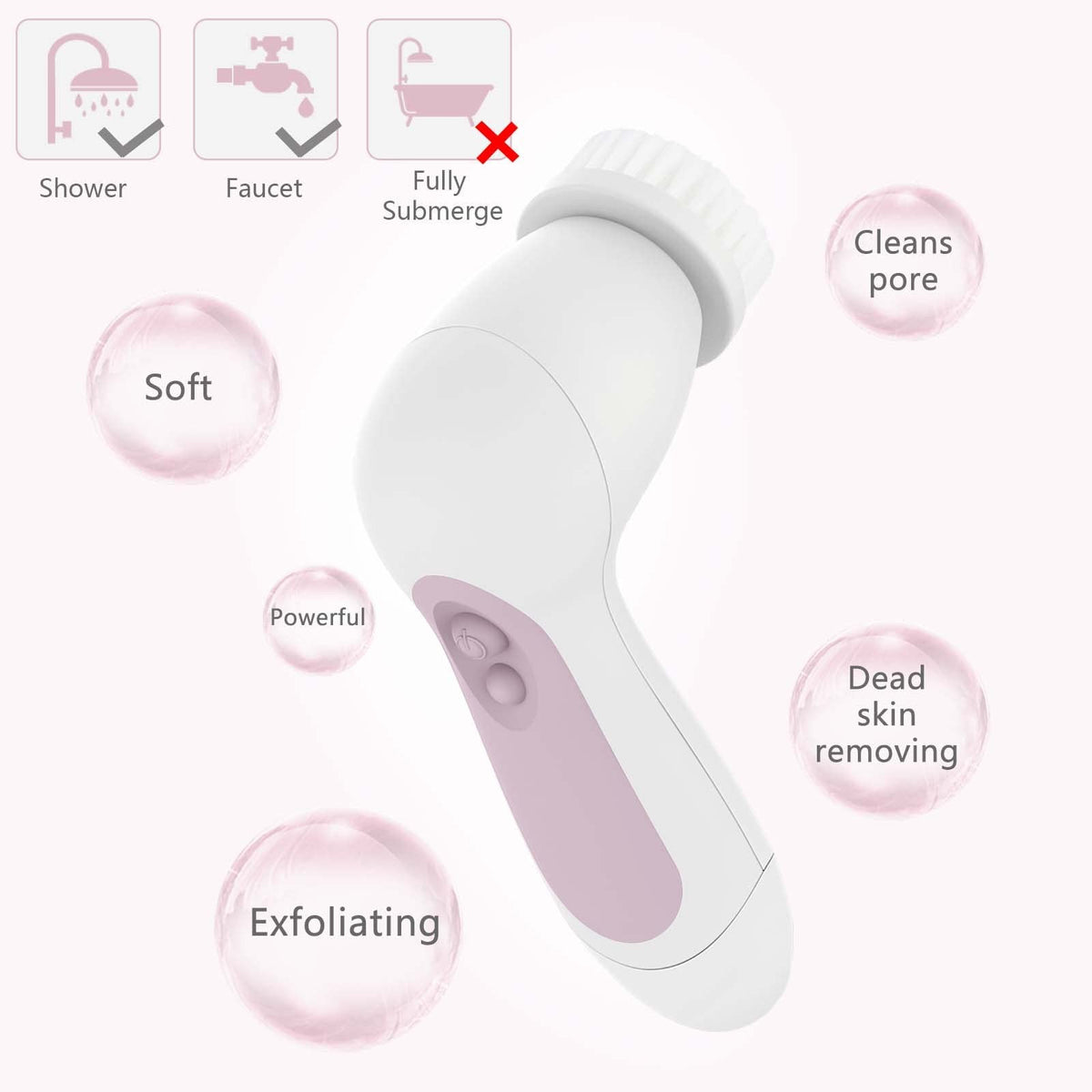 Waterproof Facial Cleansing Spin Brush Set with 8 Replacement Heads