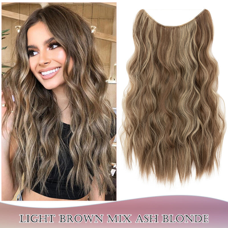 Invisible Wire Clip-In Hair Extensions with Clips & Replacement Wires - Natural & Wavy, 20/24 Inch