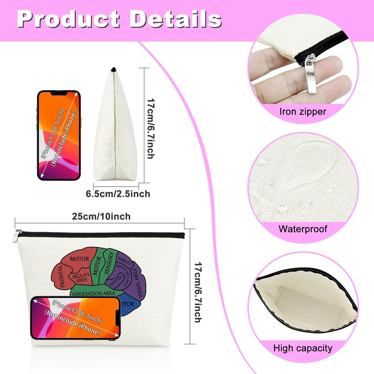 Neurologist Makeup Bag Brain Anatomy Gift Travel Cosmetic Pouch