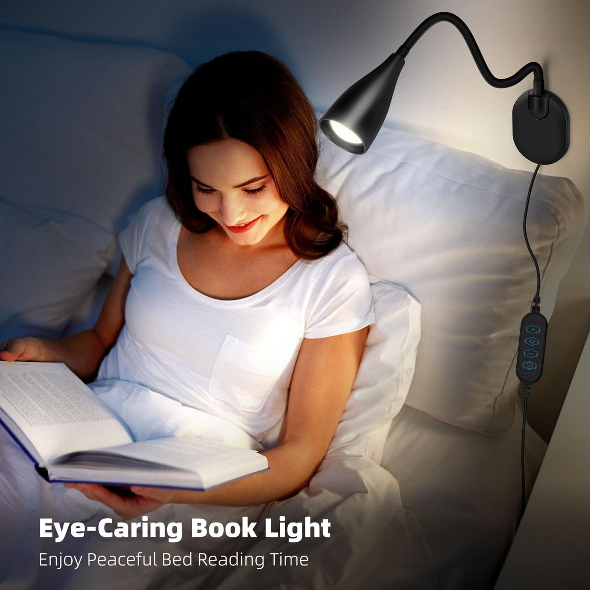 2 Pack LED Wall Mounted Reading Lights with 5 Color Modes, Dimmable, USB Charging