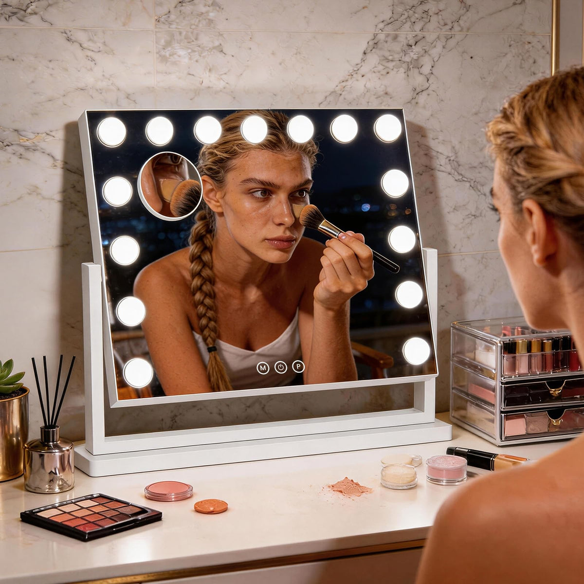 Bearolve 23x17 Inch Hollywood Vanity Mirror with Lights, Adjustable Brightness & 3 Modes