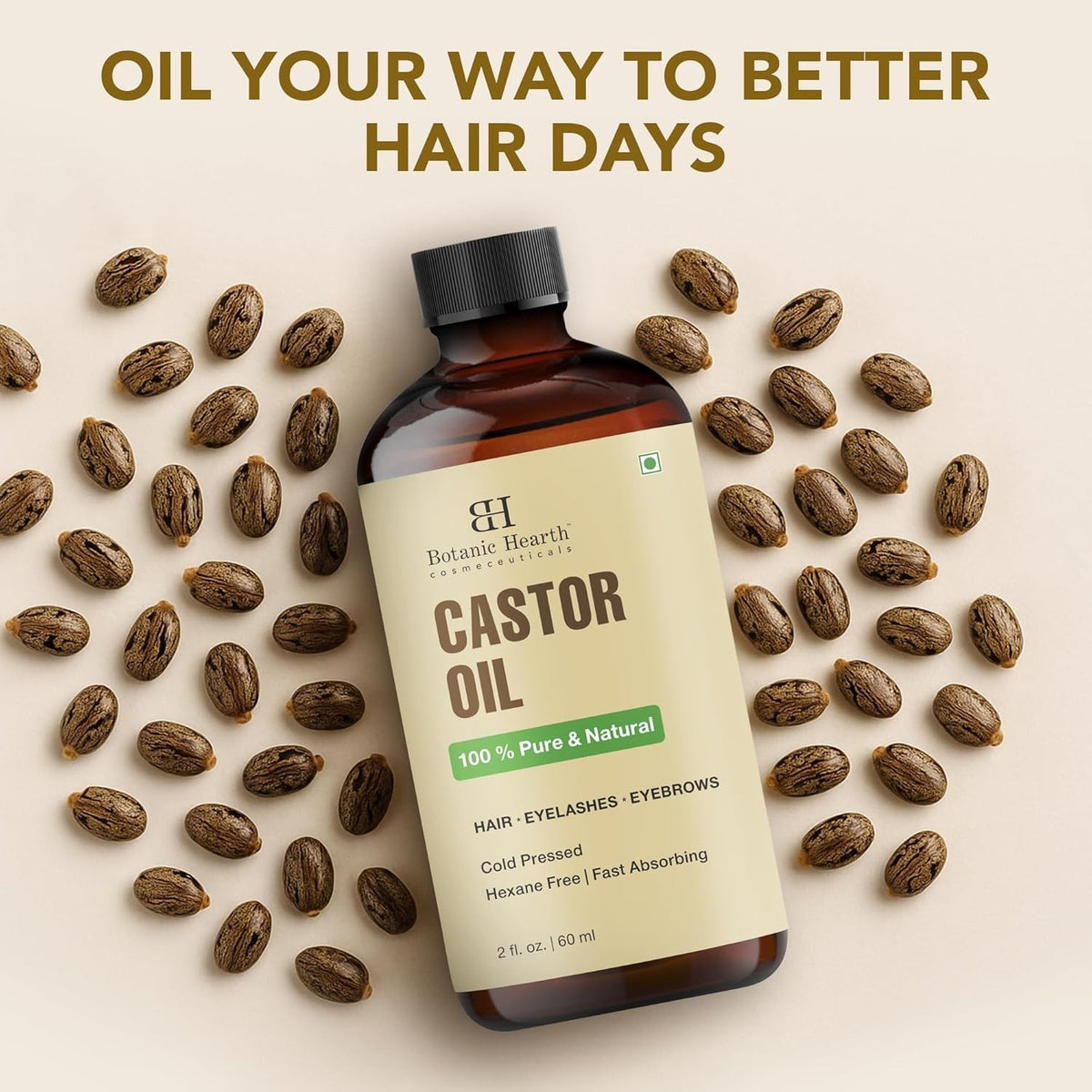 Pure Castor Oil Hair Treatment for Frizz Control and Nourishment - 2 Fl Oz