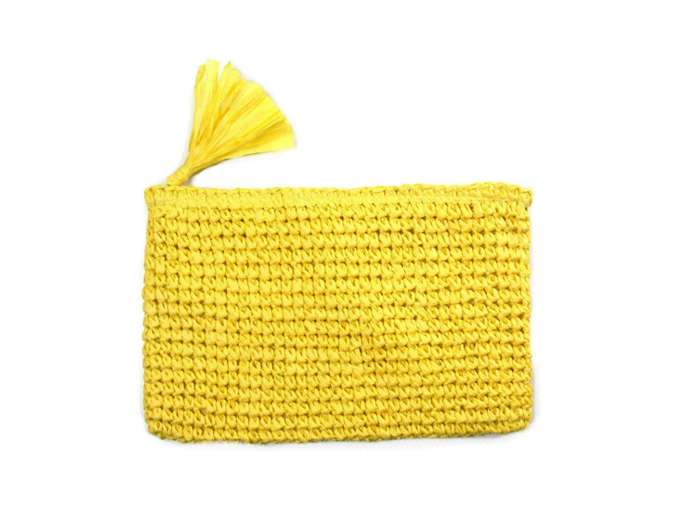 Woven Straw Tassel Clutch Bag with Zipper Closure - Light & Compact