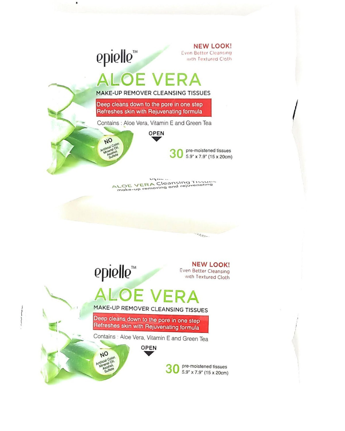 Makeup Remover Tissues Aloe Vera Vitamin E Green Tea 2 Pack - Hypoallergenic & Gentle
