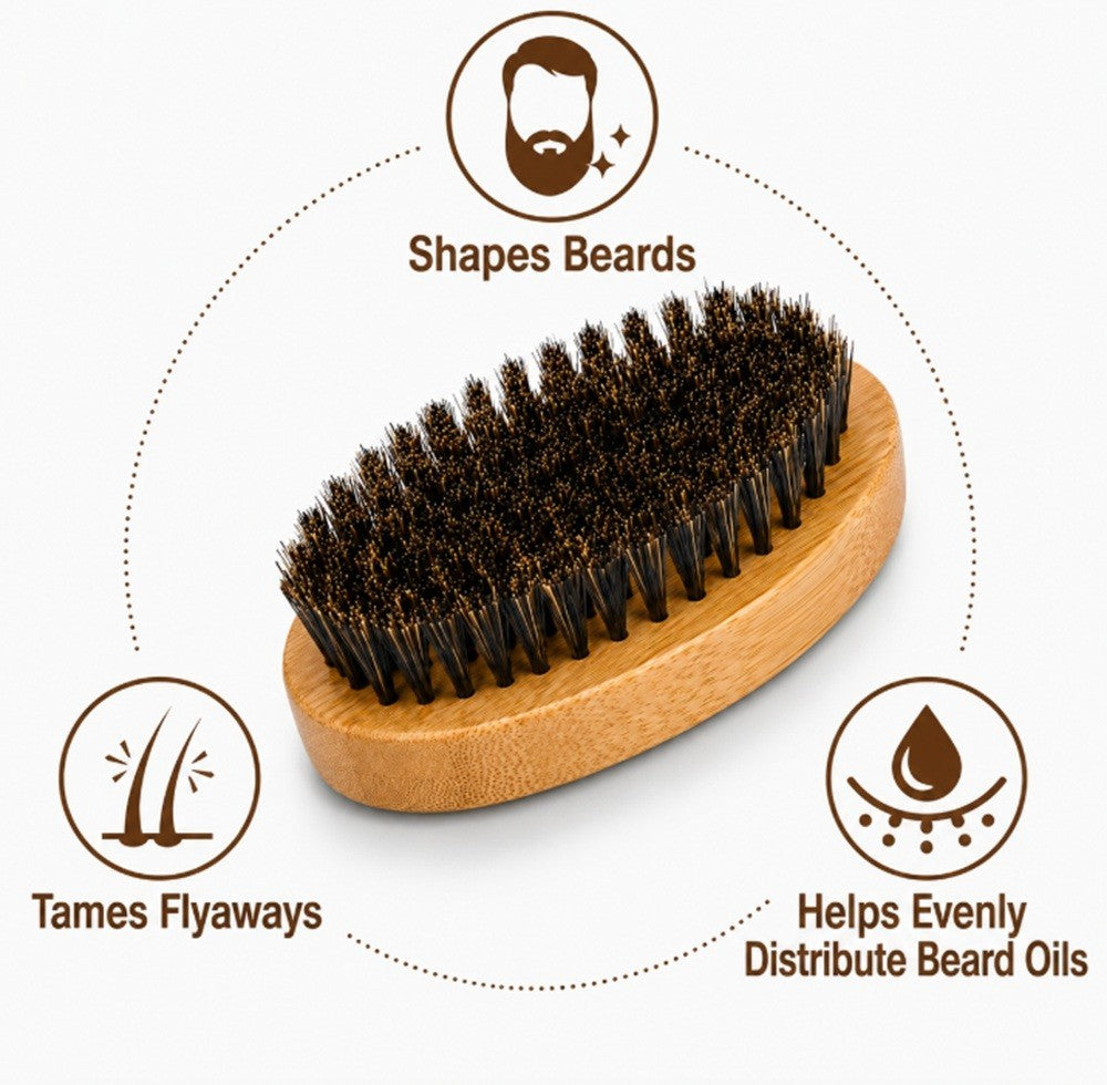 Men's Boar Bristle Beard & Mustache Brush with Wooden Handle - Travel Size Grooming Tool
