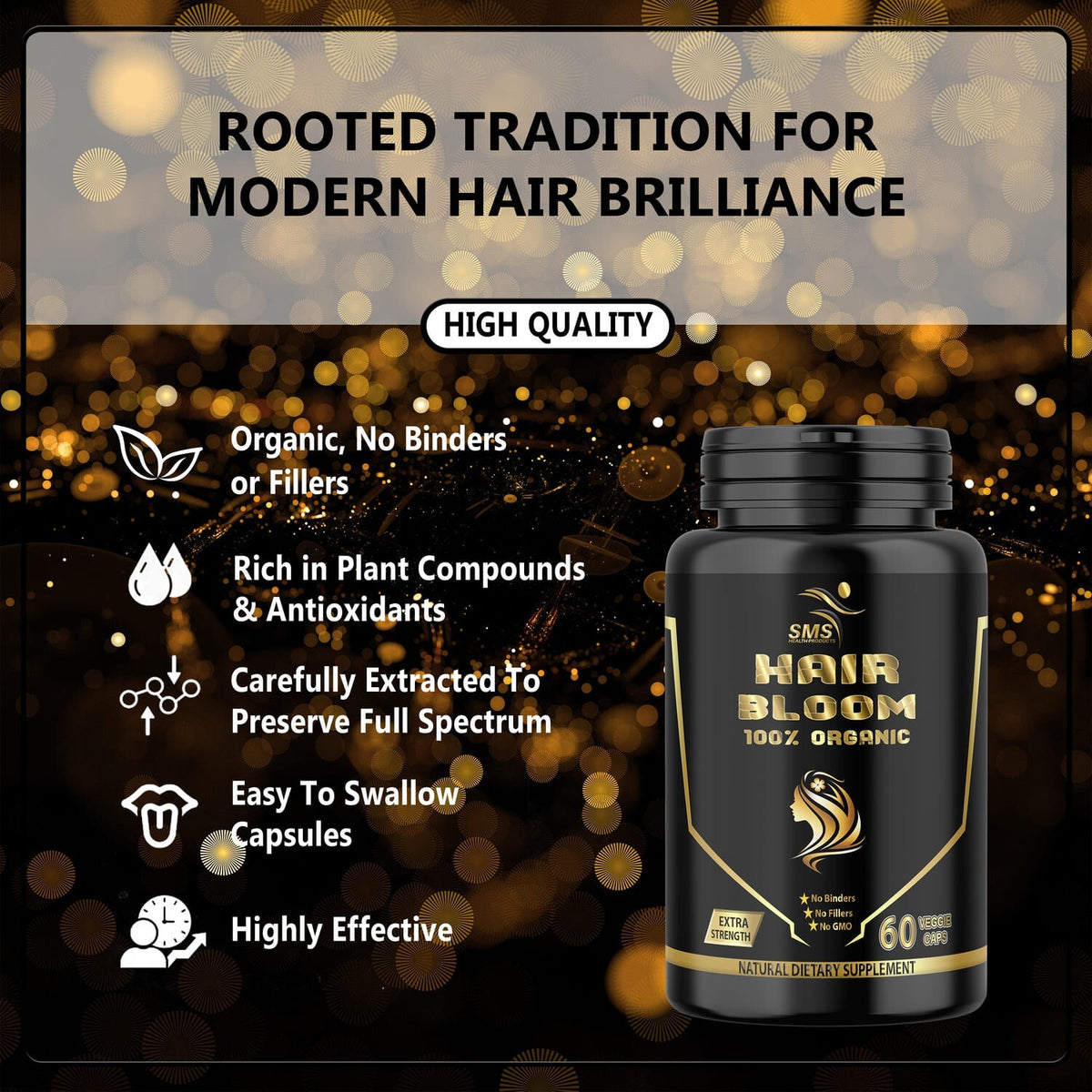 Hair Growth Supplement - 60 Veggie Capsules, Natural Herbal Formula