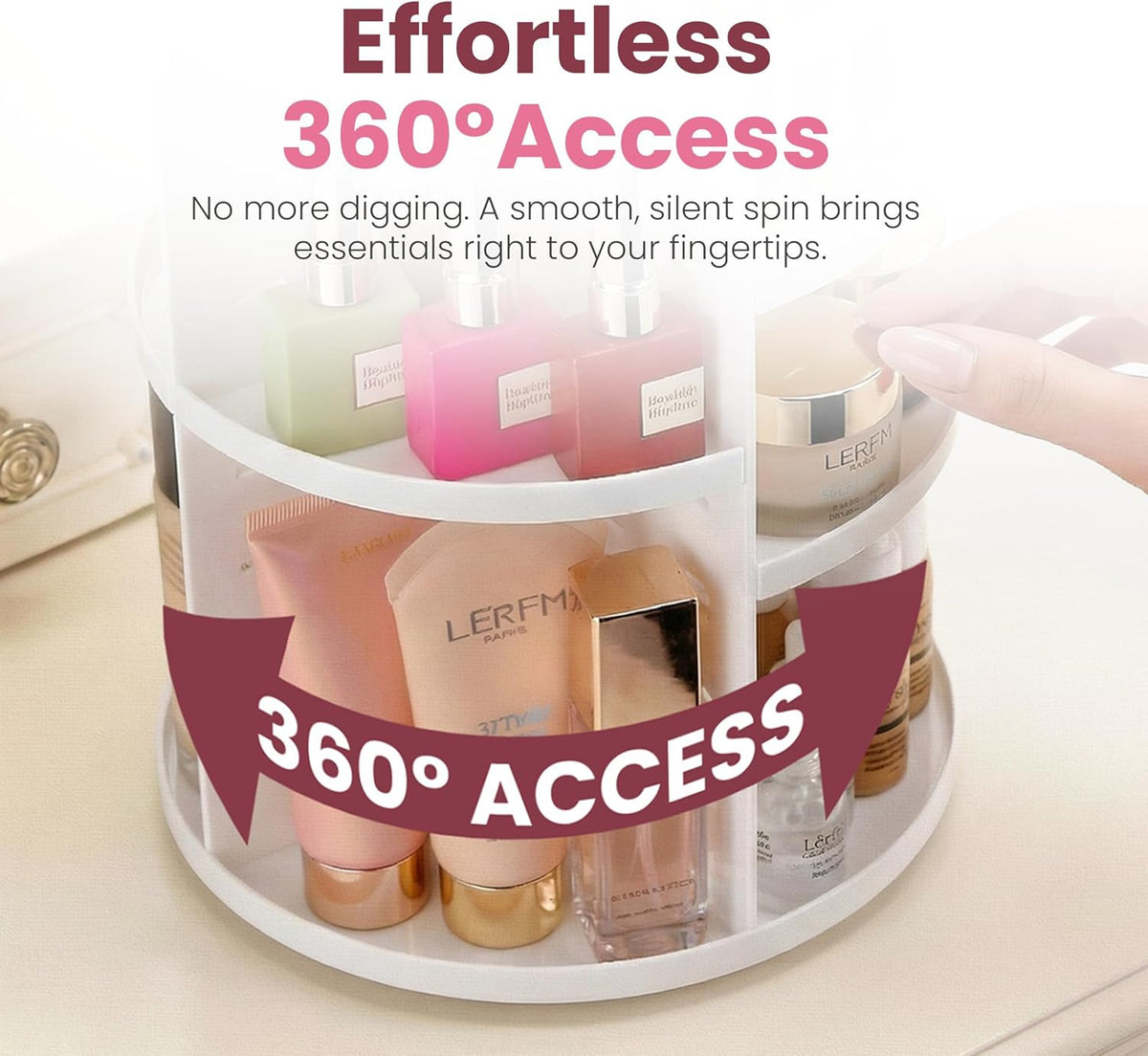 Rotating Makeup Organizer with Adjustable Shelves & 360 Degree Spin