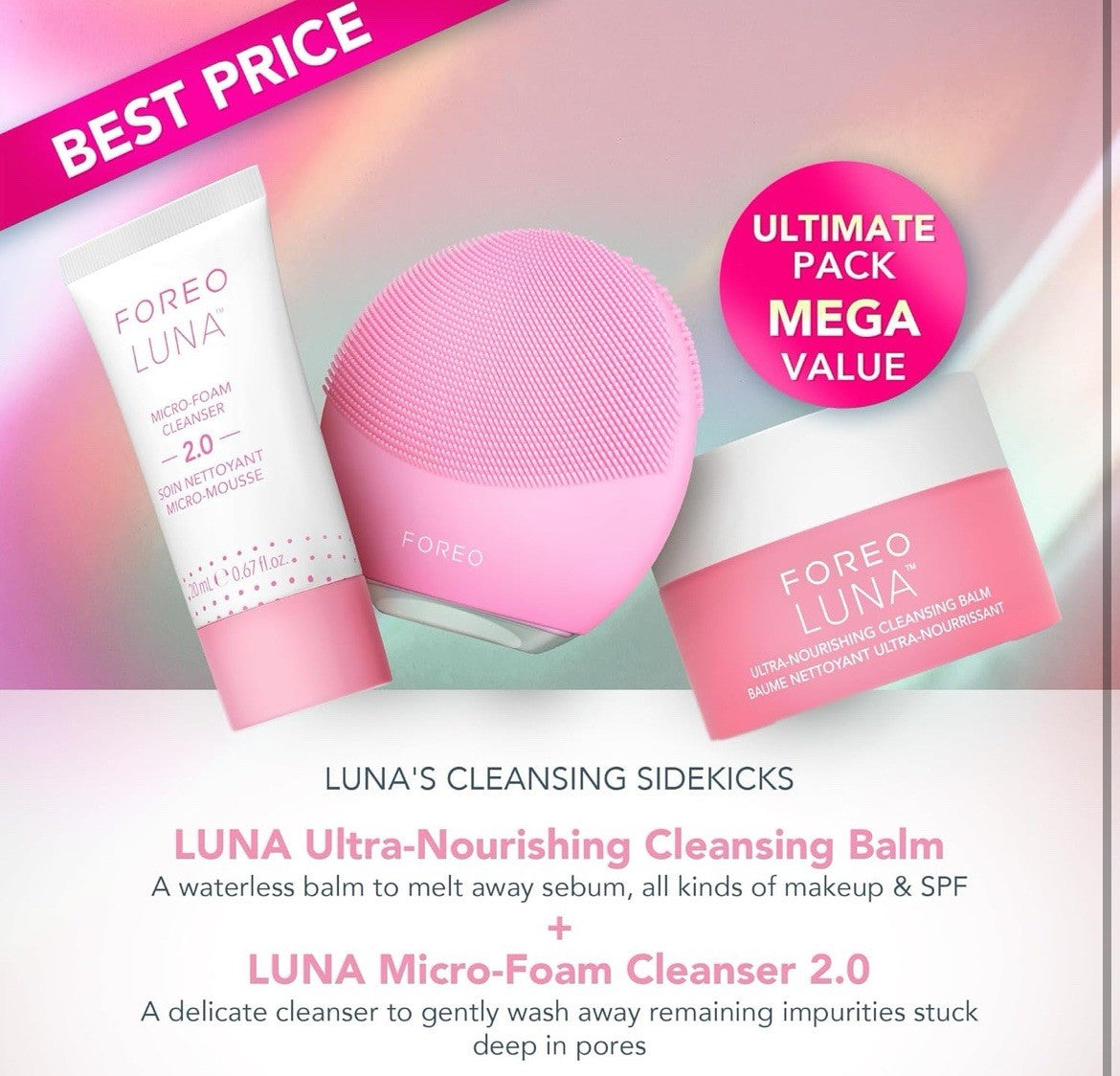 Foreo Luna Mini 3 Facial Cleansing Brush, Balm & Cleanser Set (Pink)