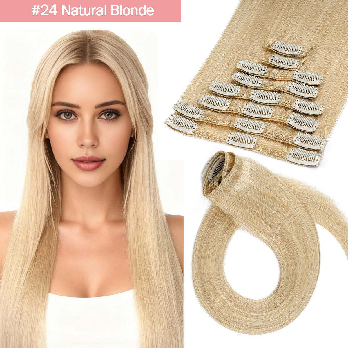 Clip-In Hair Extensions - 100% Real Human Hair Full Head Sets