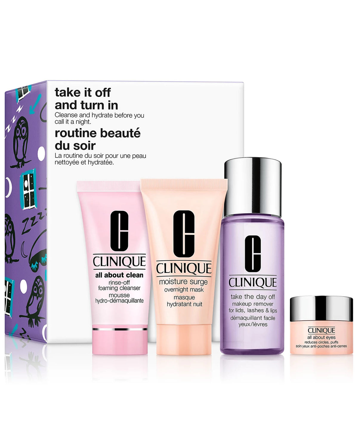 Clinique Skincare Gift Set - Makeup Remover, Cleanser, Eye Cream & Overnight Mask