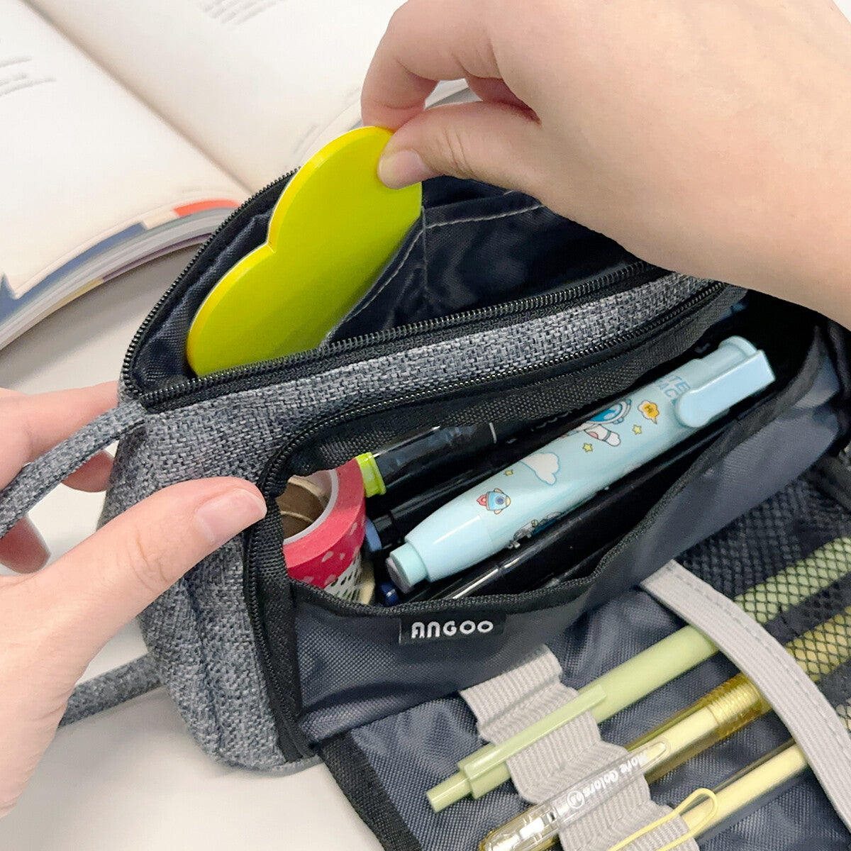 Large Capacity Portable Pencil Case with Front Window & Multiple Pockets