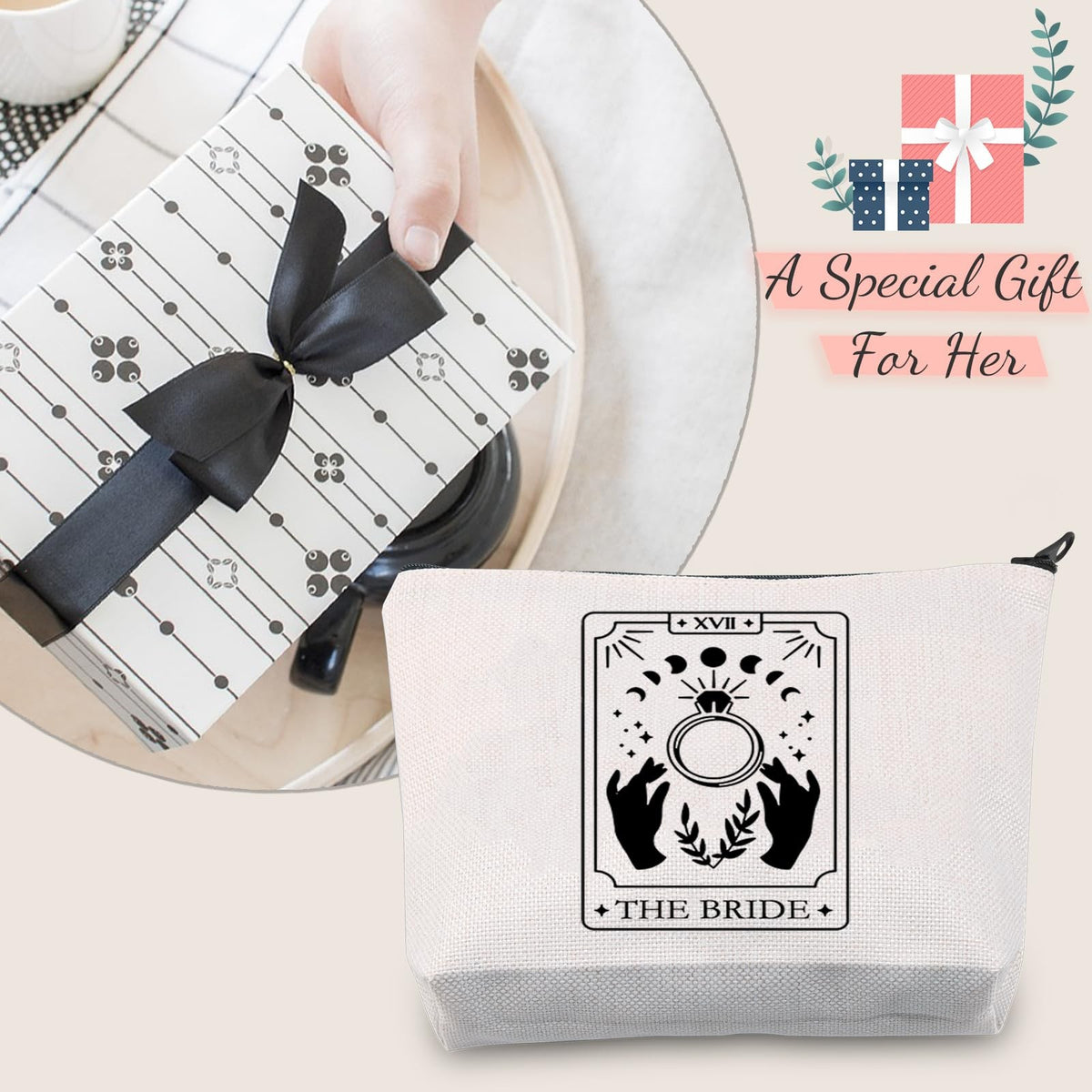 Tarot Card Cosmetic Bag Makeup Pouch Travel Organizer Witchy Bride Gift