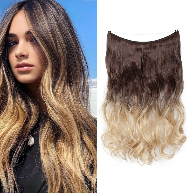 Invisible Wire Hair Extensions - Natural Synthetic Length & Body Wavy or Straight