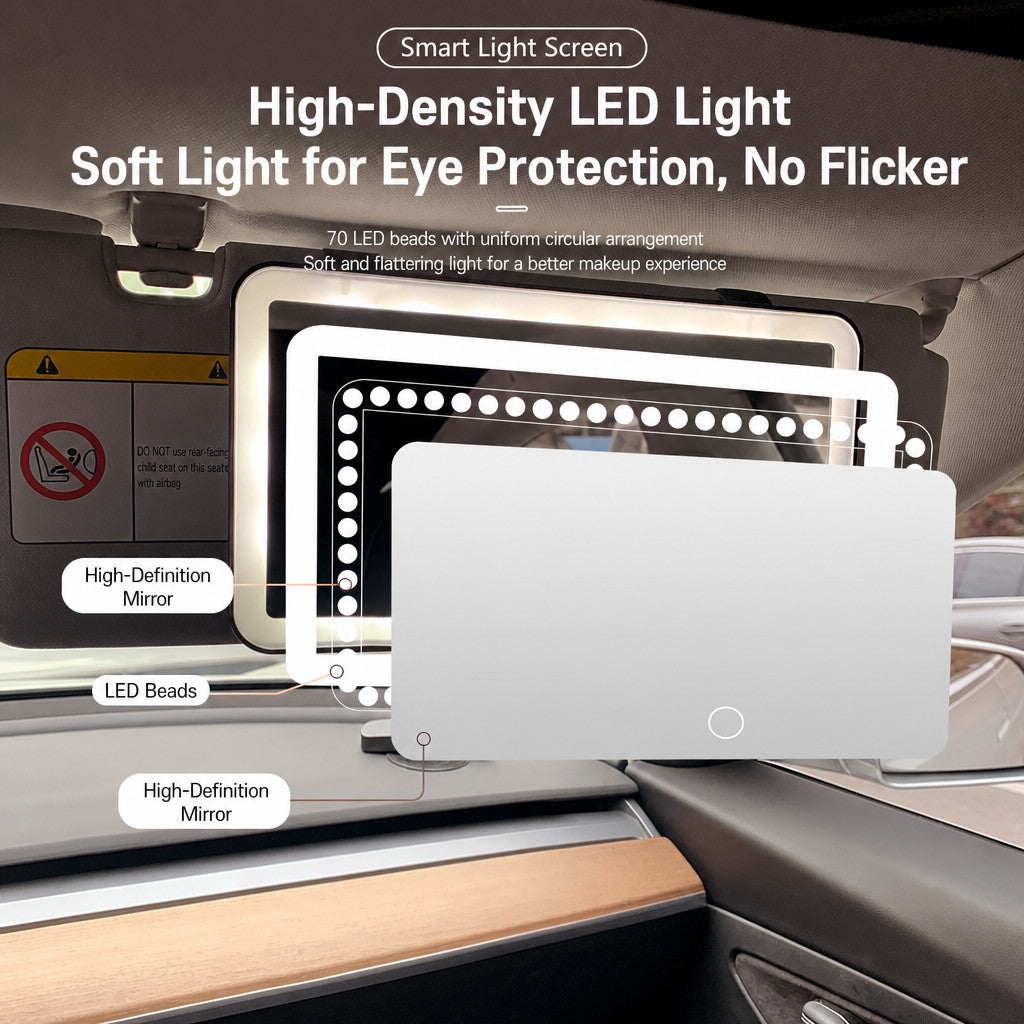 Car Sun Visor Vanity Mirror with Lights - 3 Light Modes & Rechargeable LEDs