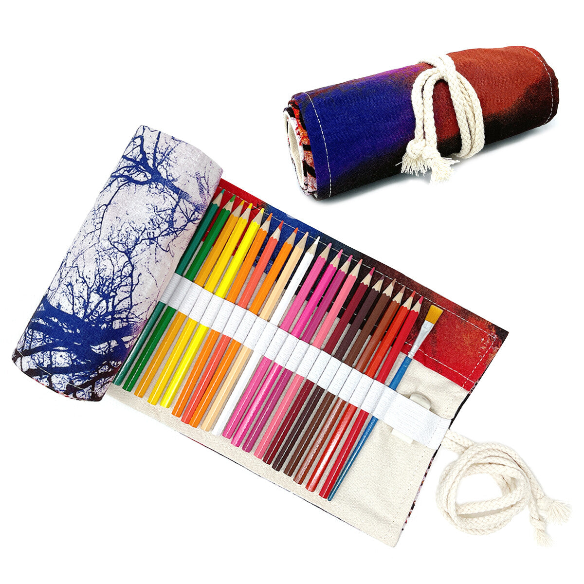 Pencil Roll Organizer with 72 Slots - Art Supply Travel Case, Canvas Wrap