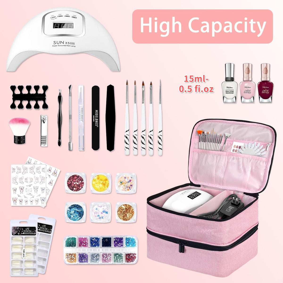 Pink Nail Polish Storage Bag Holds 30 Bottles & Lamp Kit Organizer