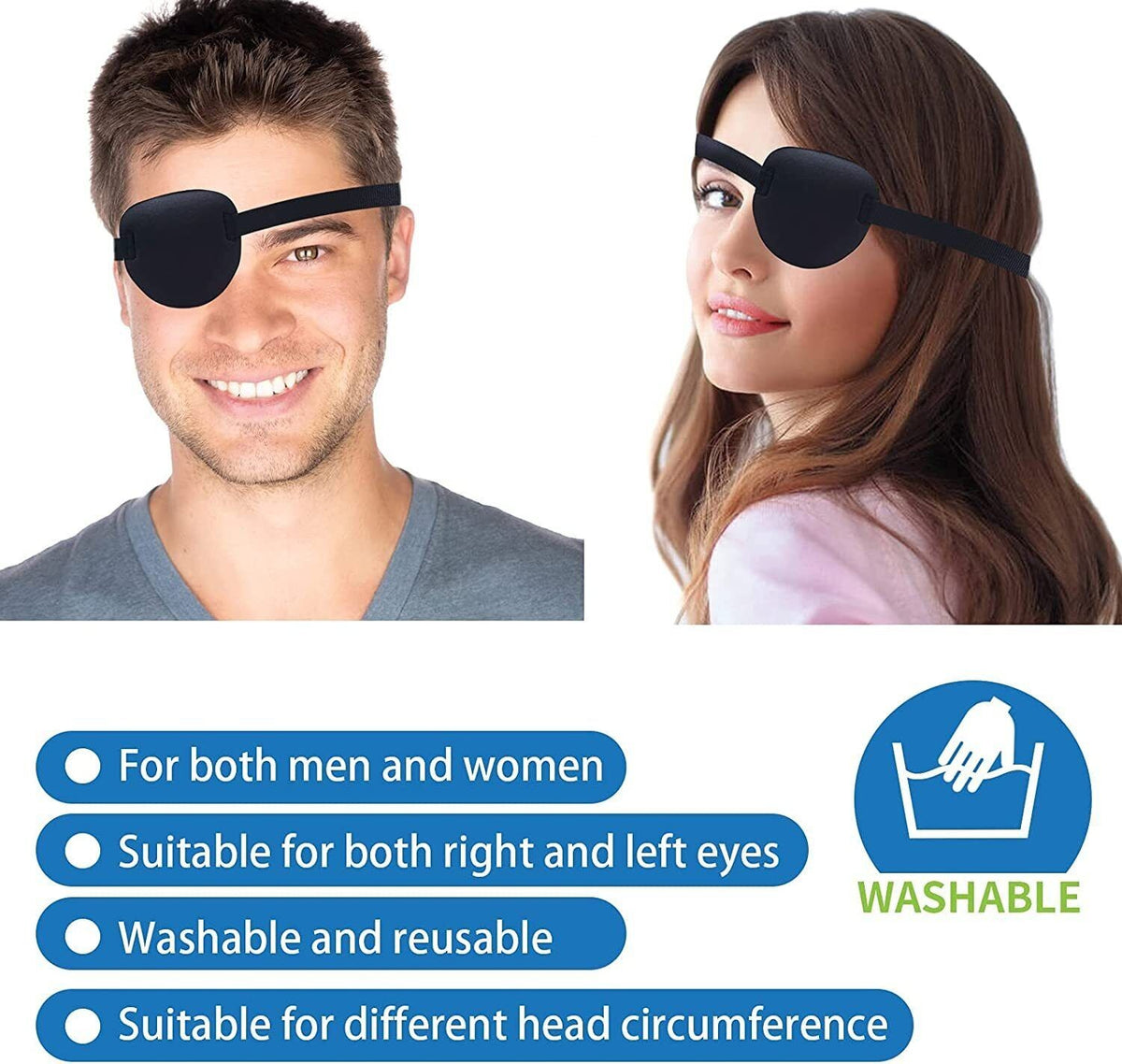 Adjustable 3D Eye Patch for Lazy Eye - Black Right Eye, 2 Pack