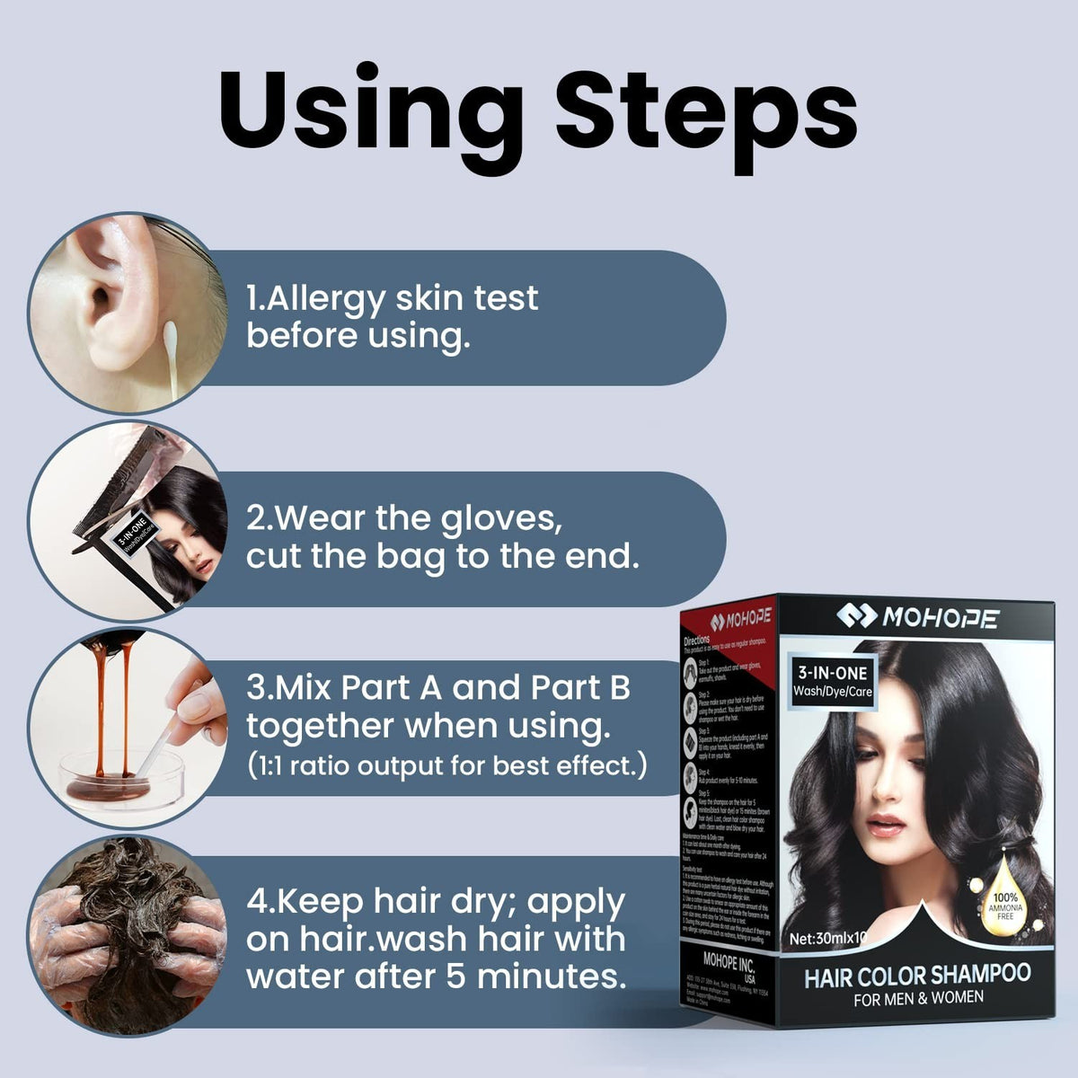 Instant Black Shampoo for Grey Hair - 30ml x 10pcs Semi-Permanent Hair Dye
